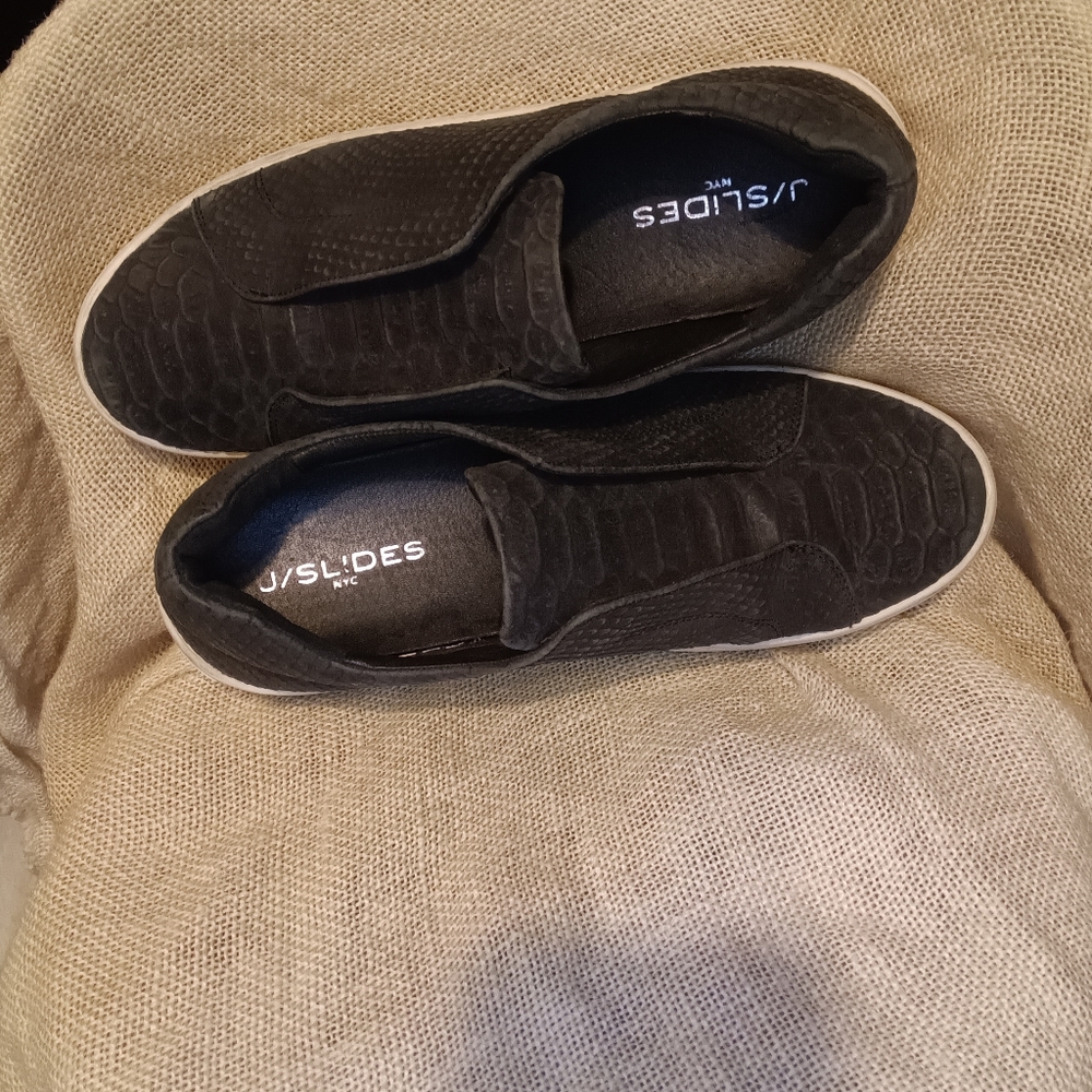 Black Real Leather J Slides